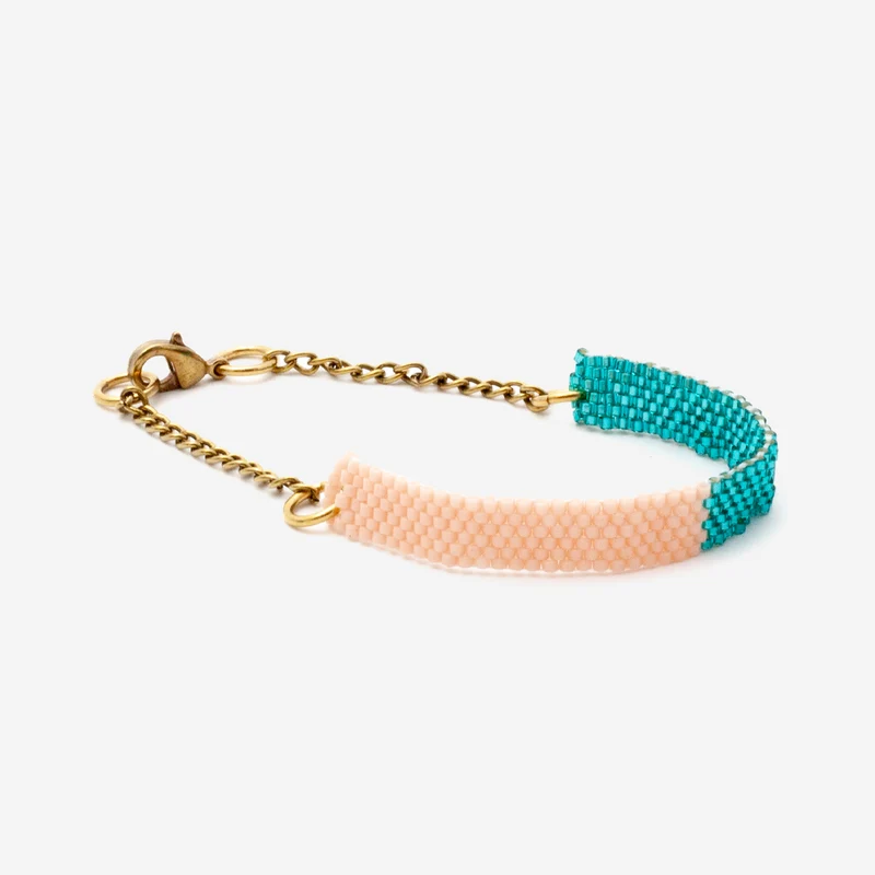Seed Bead Colour Block Bracelet Teal + Salmon Pink