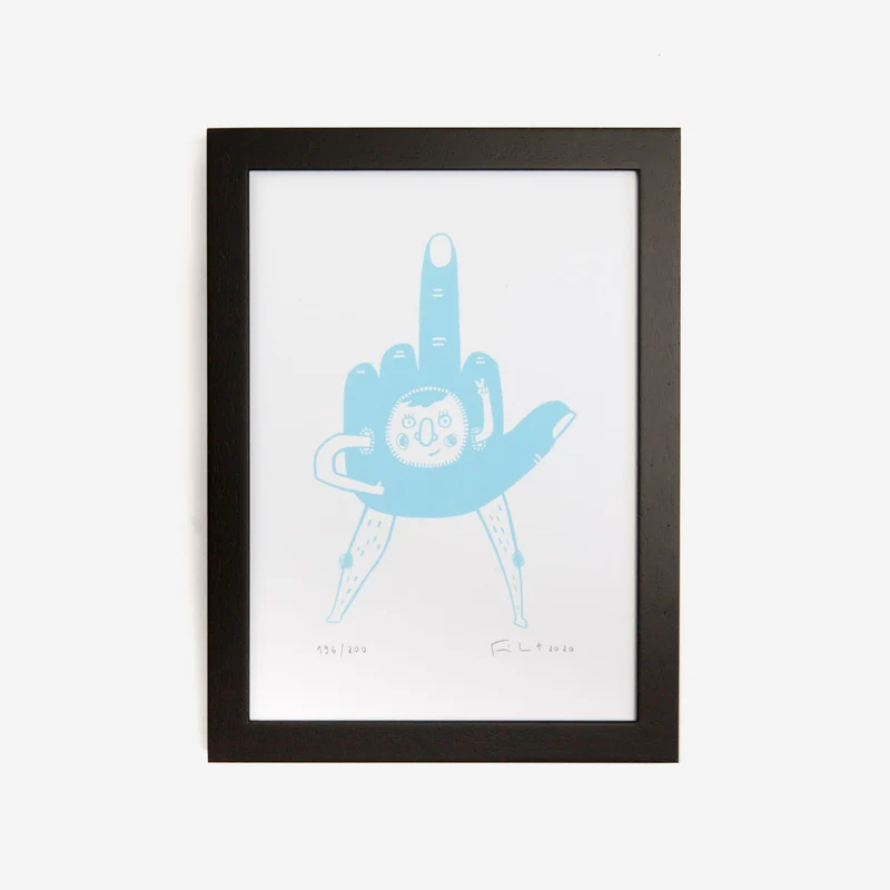 Stinkefinger Hellblau Siebdruck