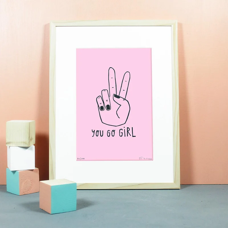 You Go Girl Linoldruck - Rosa