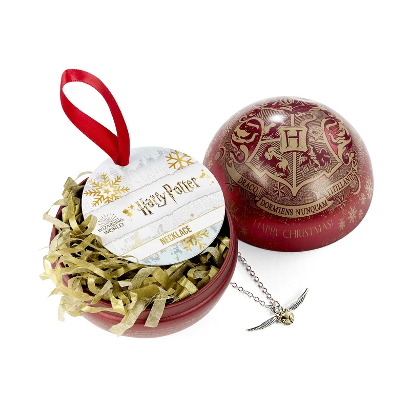 Harry Potter - Hogwarts Wappen Weihnachtskugel mit Schnatz Kette