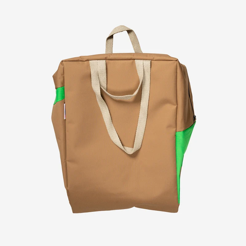 The New Tote Bag L Camel & Greenscreen