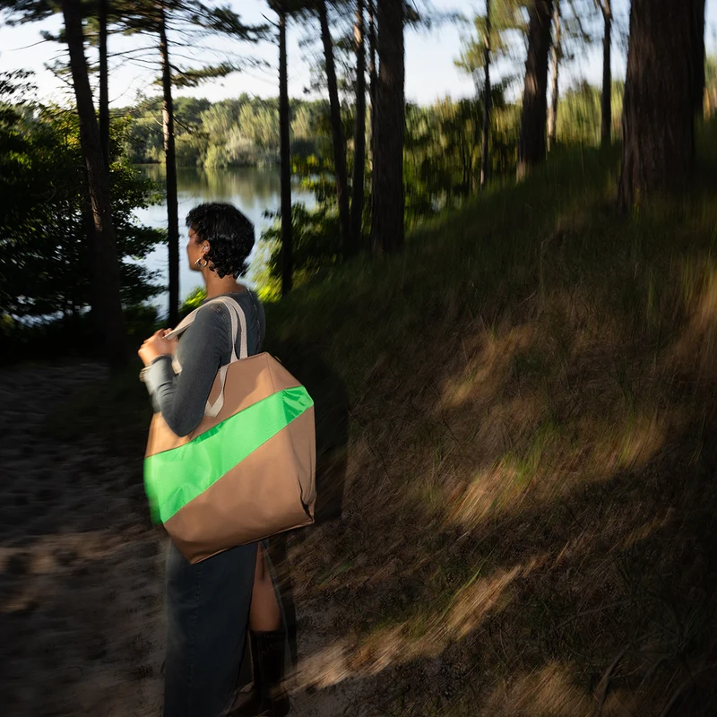The New Tote Bag L Camel & Greenscreen