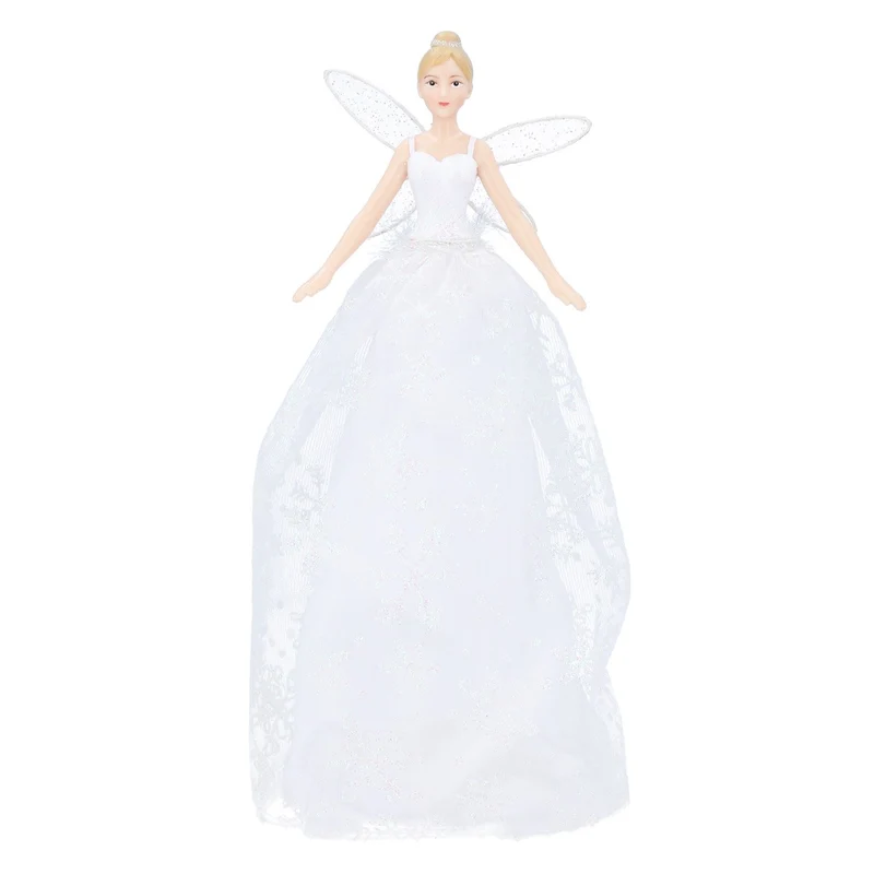Christmas Tree Fairy Topper, Gisela Graham White Glitter Resin 28cm