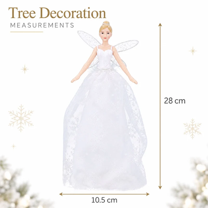 Christmas Tree Fairy Topper, Gisela Graham White Glitter Resin 28cm