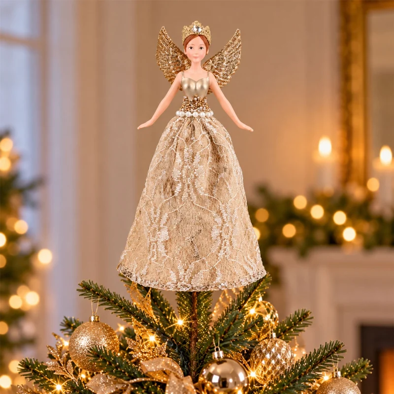 Gold Christmas Tree Fairy Topper, Gisela Graham Gold Resin Angel 19cm