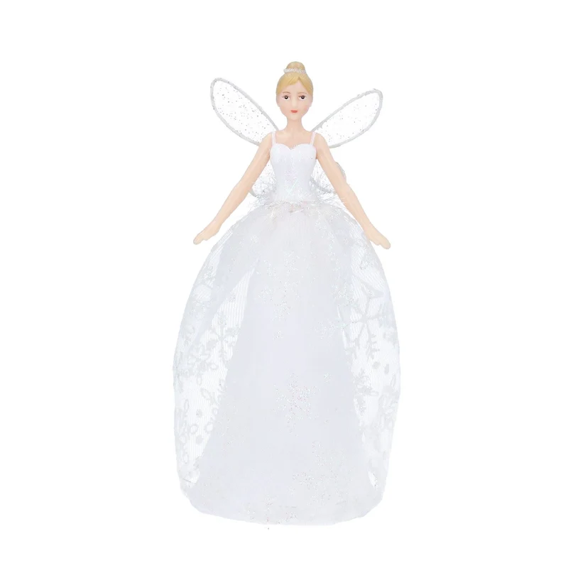 Christmas Tree Fairy Topper, Gisela Graham White Snowflake Glitter Resin 19cm