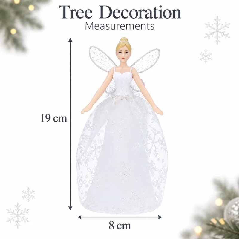 Christmas Tree Fairy Topper, Gisela Graham White Snowflake Glitter Resin 19cm