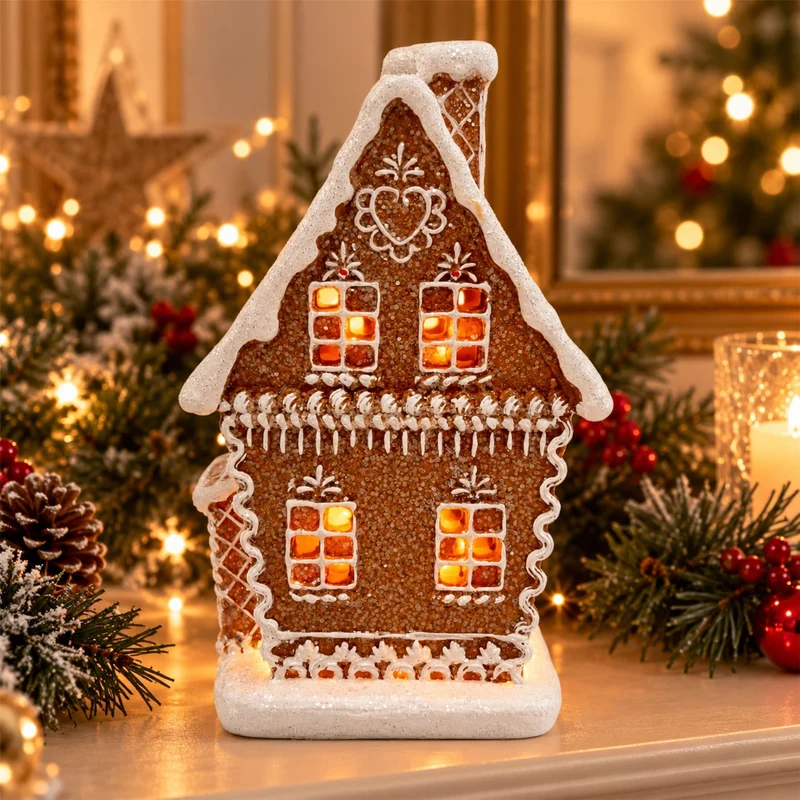 Light Up Gingerbread House, Gisela Graham LED Christmas Decoration 20cm