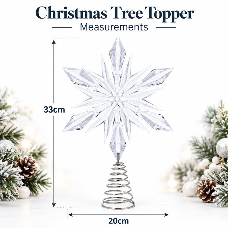 Clear Acrylic Star Christmas Tree Topper, Gisela Graham Snowflake 33cm