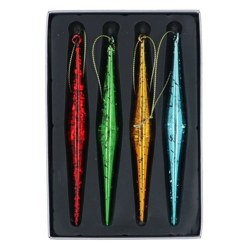 Set of 4 Colourful Glass Drop Christmas Tree Decorations, Gisela Graham