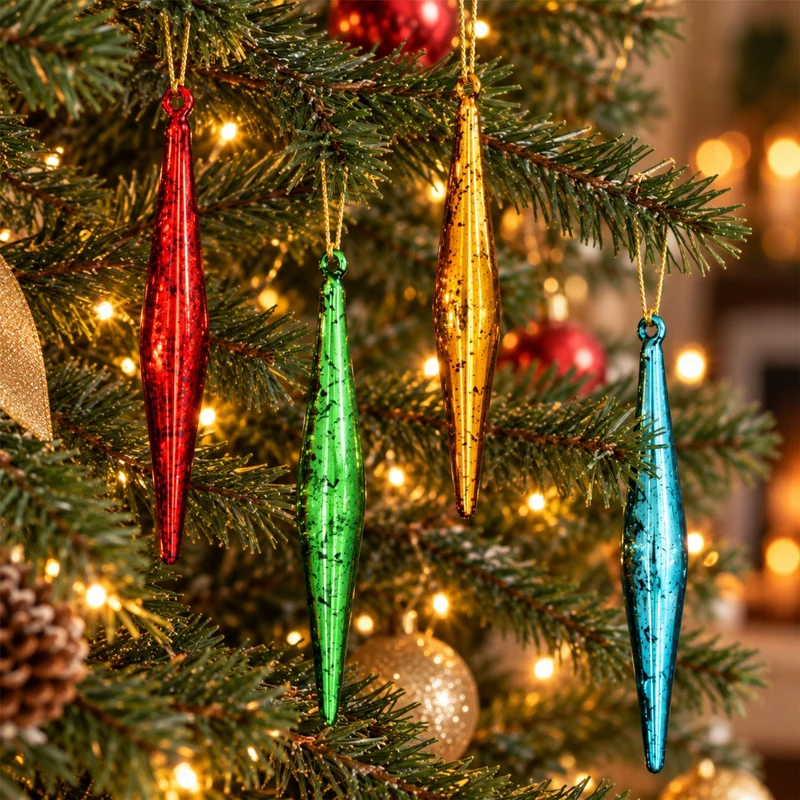 Set of 4 Colourful Glass Drop Christmas Tree Decorations, Gisela Graham