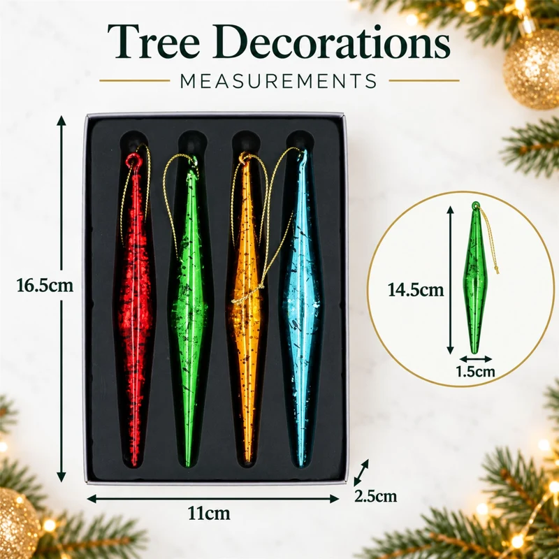 Set of 4 Colourful Glass Drop Christmas Tree Decorations, Gisela Graham