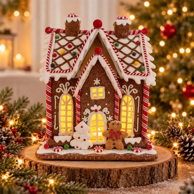 Light Up Gingerbread House, Gisela Graham Candy Cane Christmas Decoration 24cm