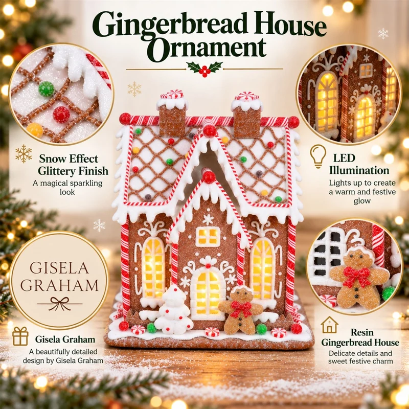 Light Up Gingerbread House, Gisela Graham Candy Cane Christmas Decoration 24cm