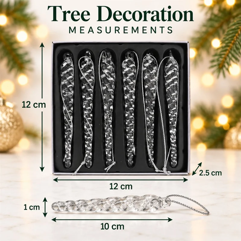 Set of 6 Glass Icicle Christmas Tree Decorations, Gisela Graham Clear Twists