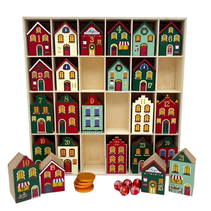 Fill Your Own Advent Calendar, Gisela Graham Reusable Wooden Dutch Village