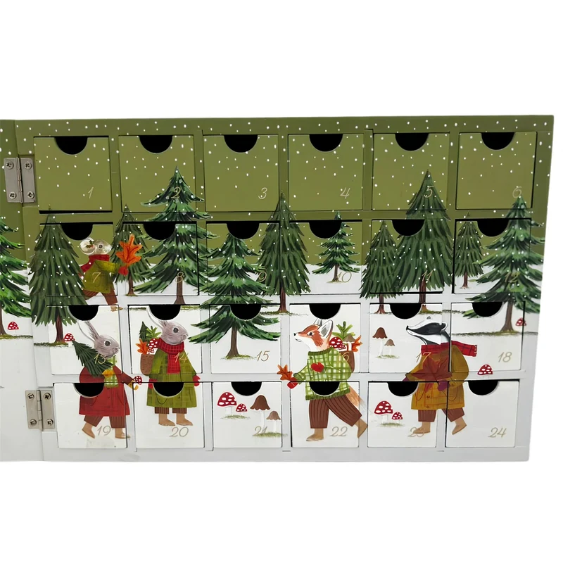 Wooden Fill Your Own Advent Calendar, 24 Drawer Book Style, Woodland Animals