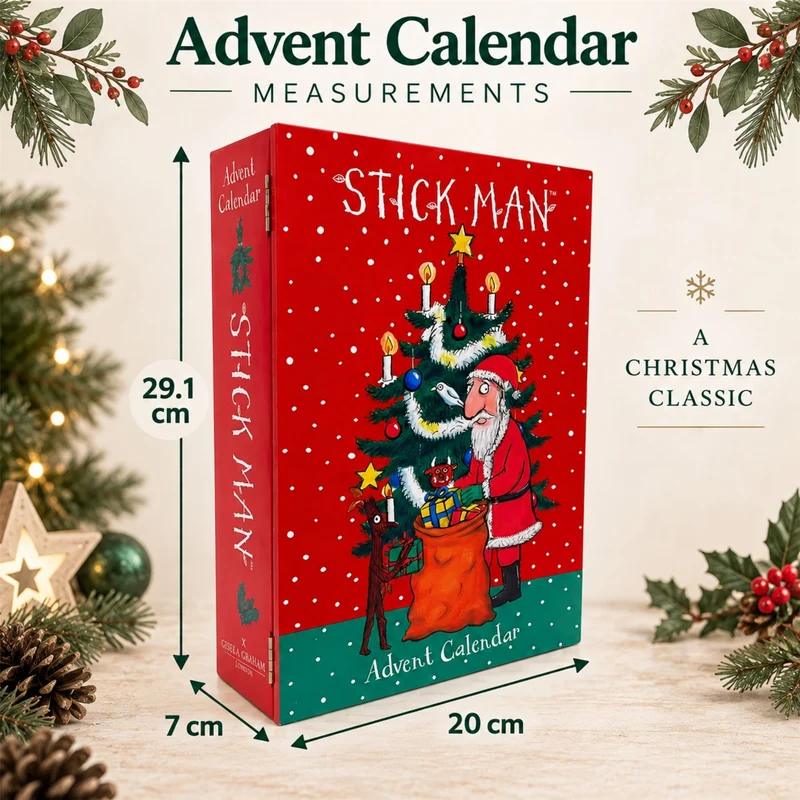 Stick Man Wooden Fill Your Own Advent Calendar with Drawers, Christmas Countdown