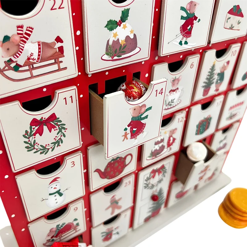 Wooden Fill Your Own Advent Calendar, Holly & Alfie Mice, House Shaped