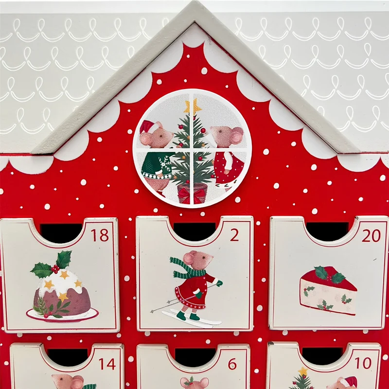 Wooden Fill Your Own Advent Calendar, Holly & Alfie Mice, House Shaped