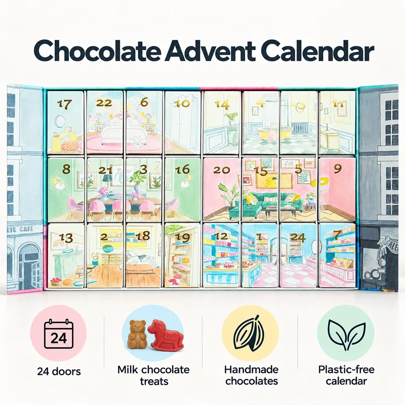 Portobello Chocolate Christmas Advent Calendar, Luxury Handmade Melt Chocolates
