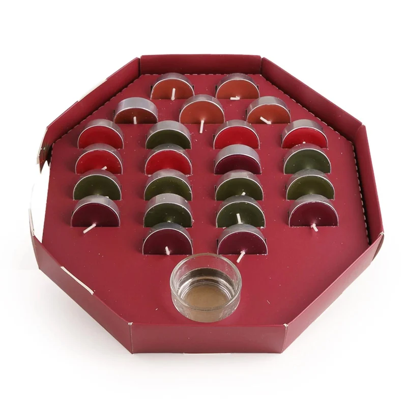 Tealight Candle Christmas Advent Calendar, 24 Tealights with Glass Holder