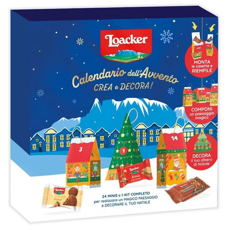Loacker Advent Calendar with DIY Christmas Decorations, 24 Treats & Village