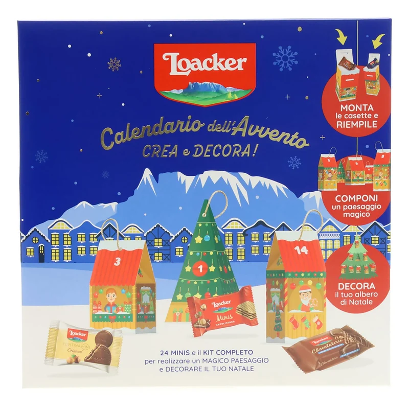Loacker Advent Calendar with DIY Christmas Decorations, 24 Treats & Village