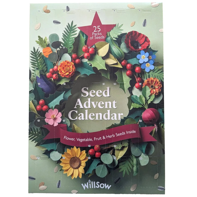 Seed Christmas Advent Calendar, 25 Flower Vegetable Fruit & Herb Seed Packets
