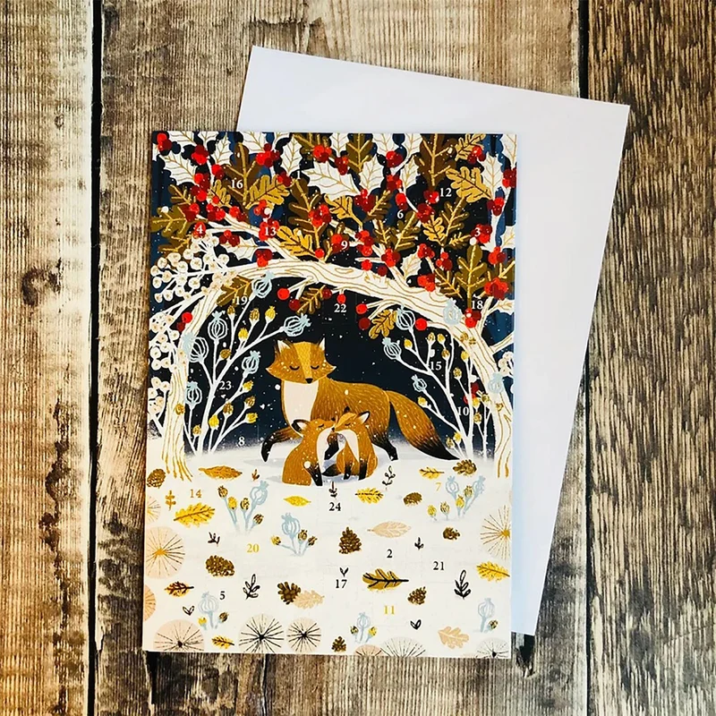 Paw Prints in the Snow Christmas Advent Calendar Greetings Card, Fox Advent Card