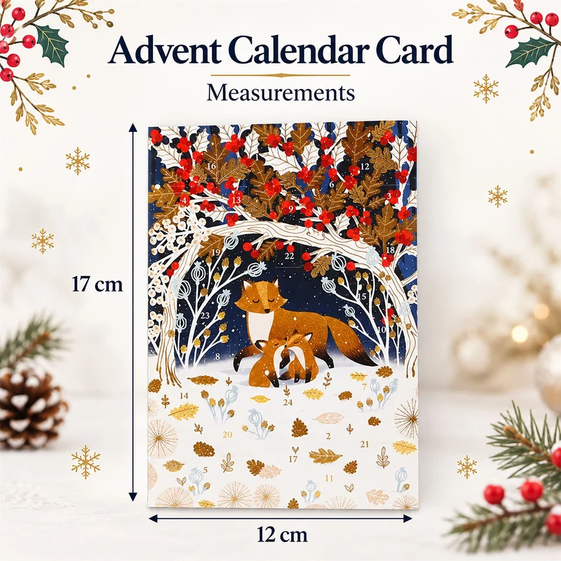 Paw Prints in the Snow Christmas Advent Calendar Greetings Card, Fox Advent Card