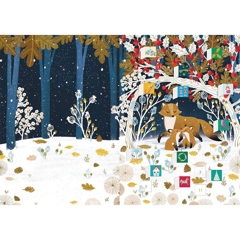 Paw Prints in the Snow Christmas Advent Calendar Greetings Card, Fox Advent Card