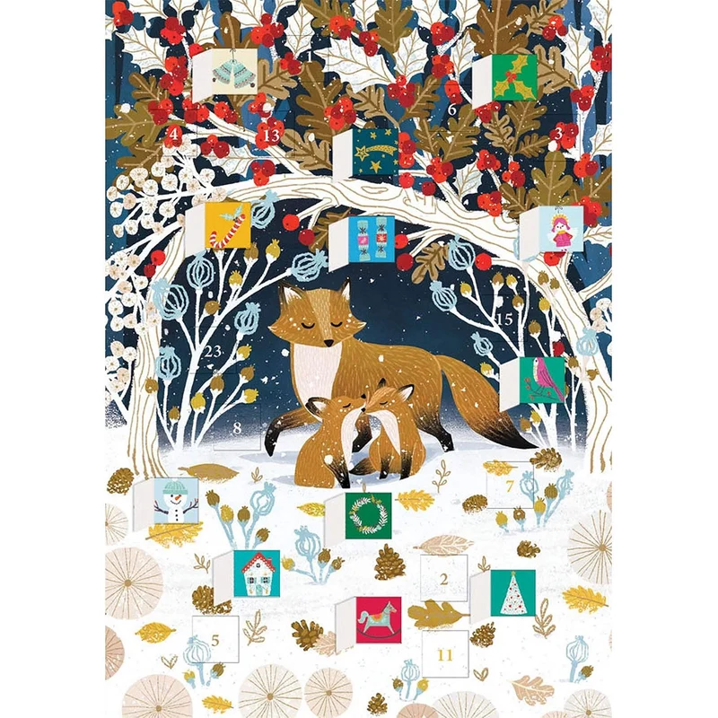Paw Prints in the Snow Christmas Advent Calendar Greetings Card, Fox Advent Card