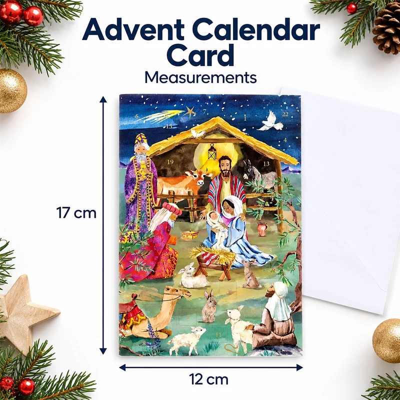 Nativity Advent Calendar Card, 24 Door Christmas Greetings Card