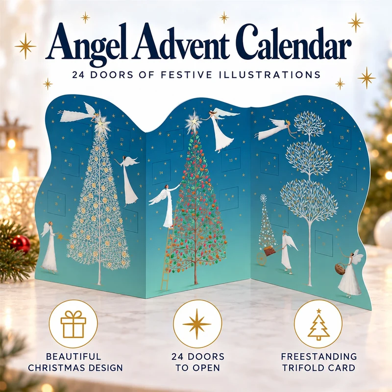 Three Angels Trifold Christmas Advent Calendar, 22.5cm 24 Door Picture Calendar