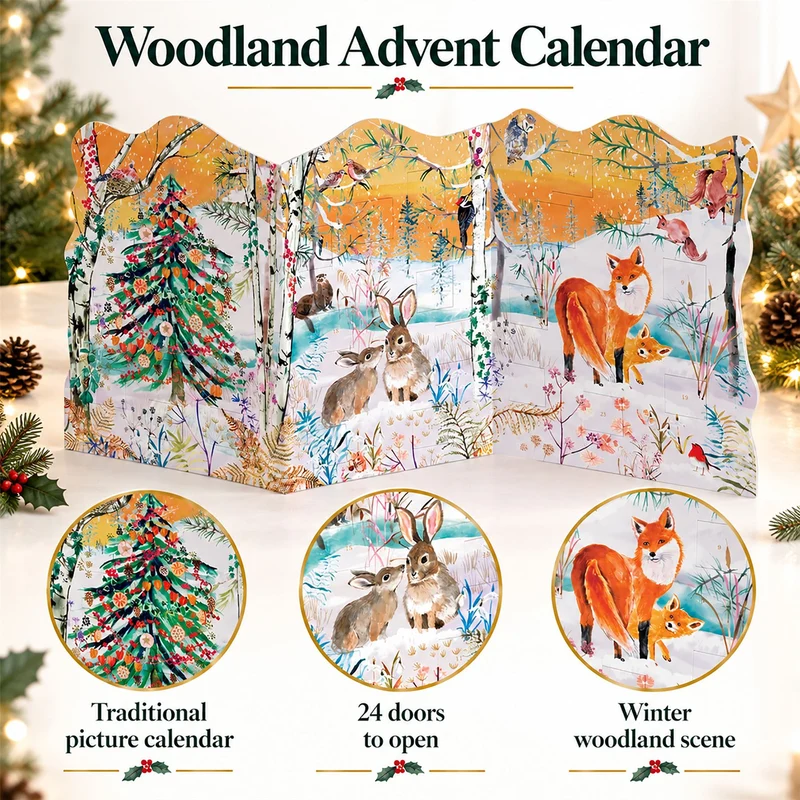 Woodland Winter Solstice Trifold Christmas Advent Calendar, 22.5cm 24 Door