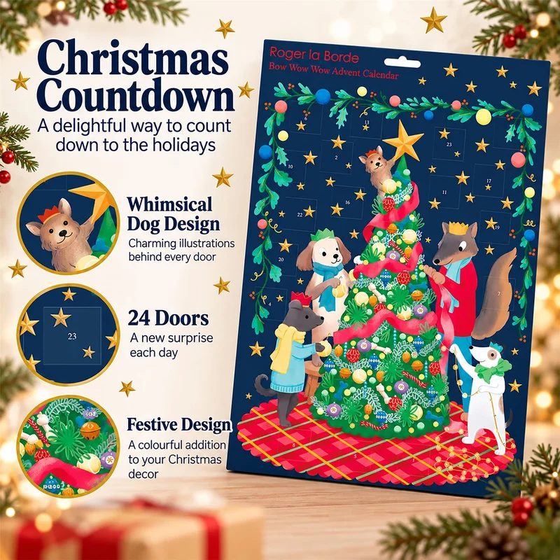 Bow Wow Wow Christmas Advent Calendar, 42cm Picture Dog Advent Calendar