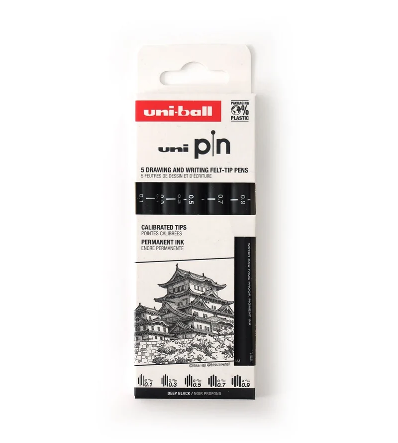 Fineliner - Uni Pin 5er Set - Schwarz