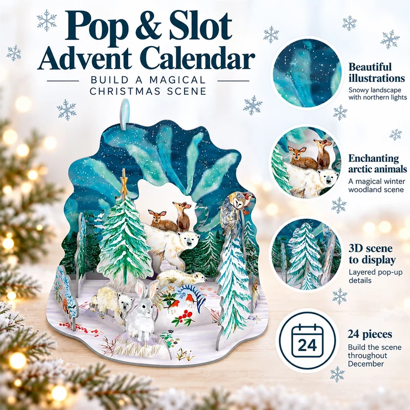 Aurora Bears Pop & Slot Christmas Advent Calendar Large, 3D Christmas Scene