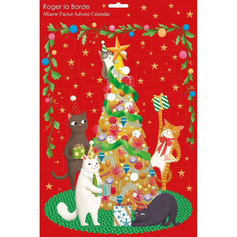 Miaow Factor Christmas Advent Calendar, 42cm Cat Advent Calendar with Gold Foil