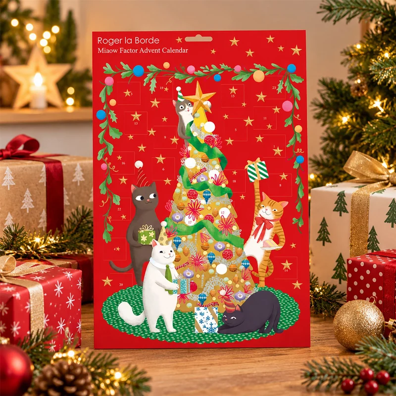 Miaow Factor Christmas Advent Calendar, 42cm Cat Advent Calendar with Gold Foil