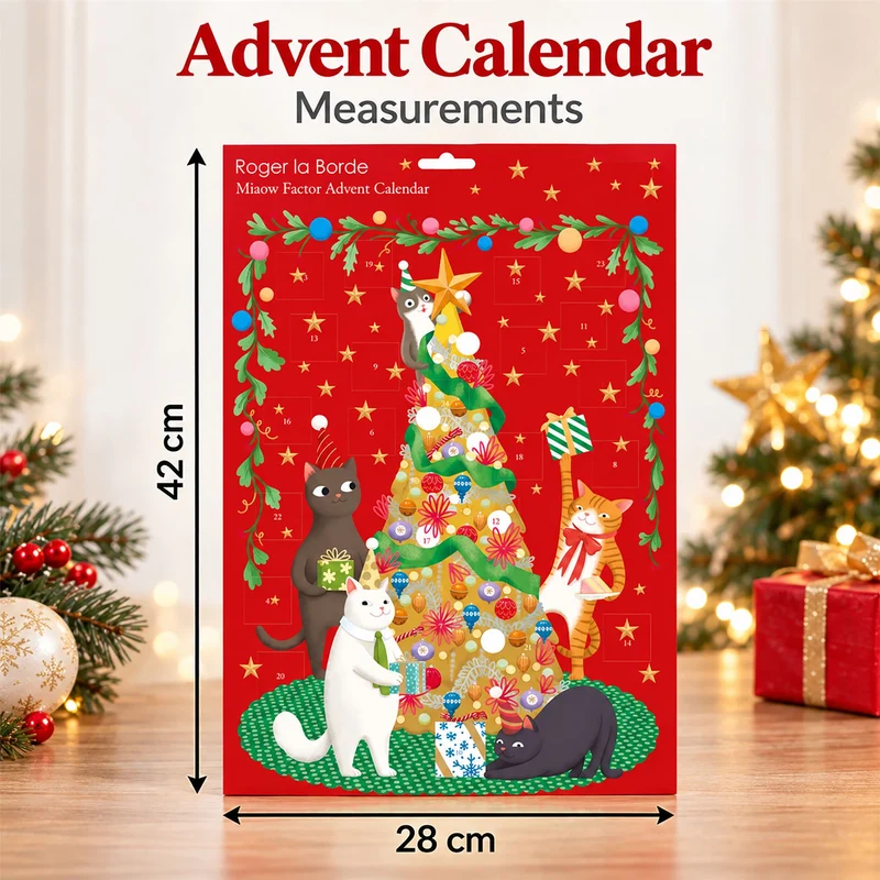 Miaow Factor Christmas Advent Calendar, 42cm Cat Advent Calendar with Gold Foil