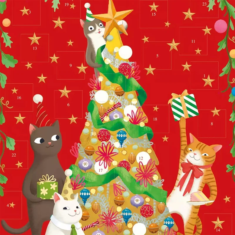Miaow Factor Christmas Advent Calendar, 42cm Cat Advent Calendar with Gold Foil