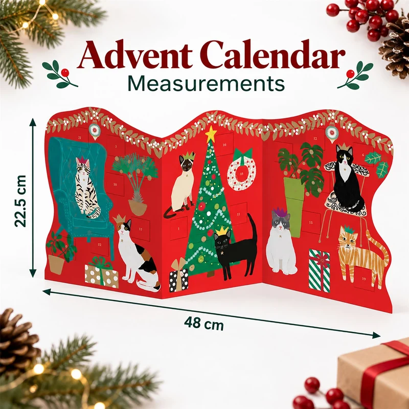 Cosy Cats Trifold Christmas Advent Calendar, Freestanding 24 Door Design