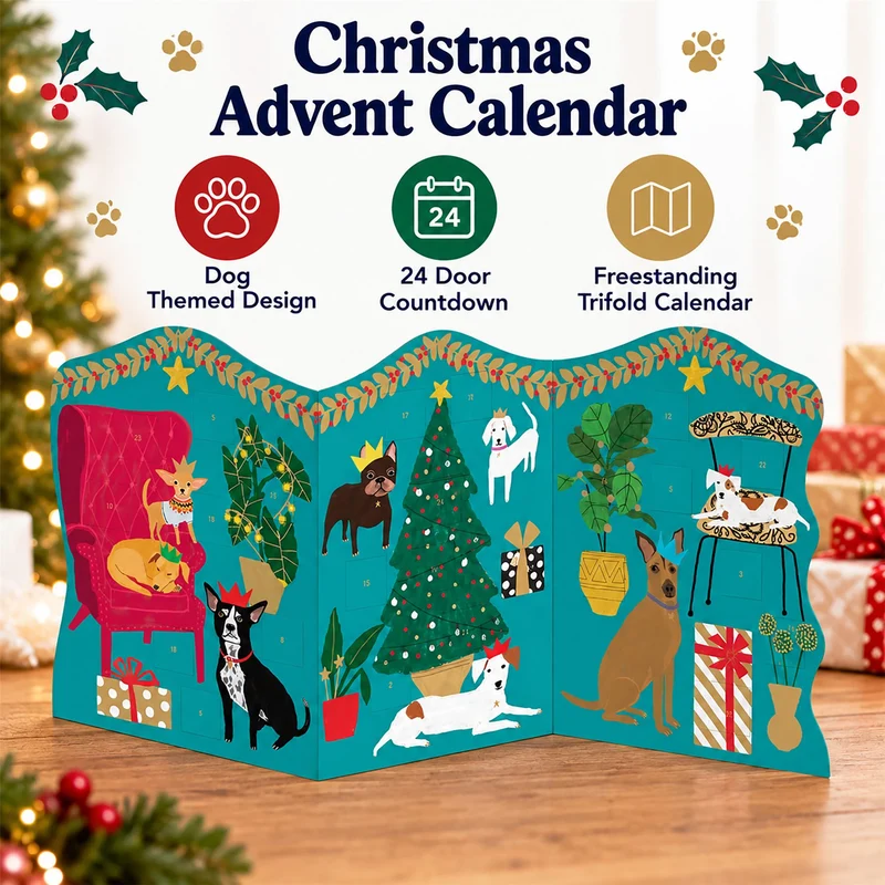 Pooch Perfection Trifold Christmas Advent Calendar, Freestanding Dog Design