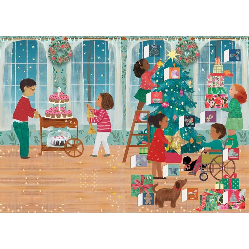 Christmas Advent Calendar Card, 17cm Illustrated Christmas Countdown Card