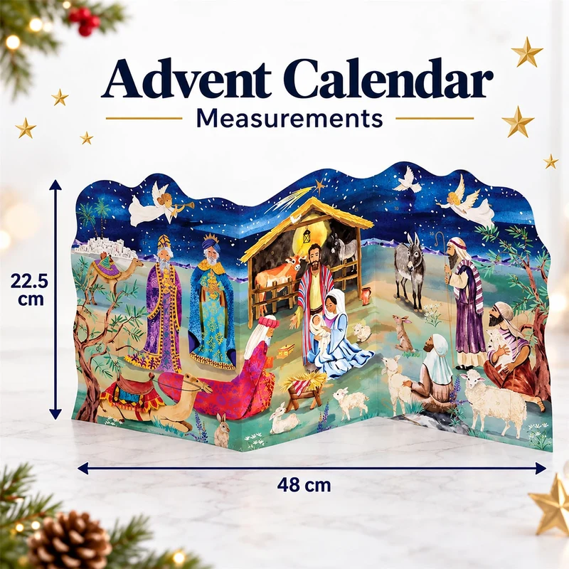 Nativity Advent Calendar, 22.5cm Freestanding Christmas Story Trifold Calendar