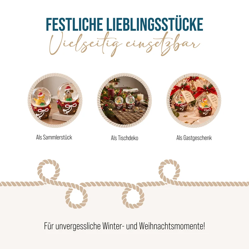Schneekugeln Hund und Katze 2er Set – 6 cm mit Sockel in Korboptik