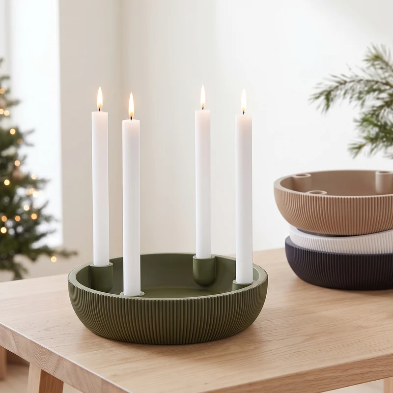 Adventsschale Skandi Adventskranz modern Dekoschale Kerzenhalter LED Weihnachtsdeko