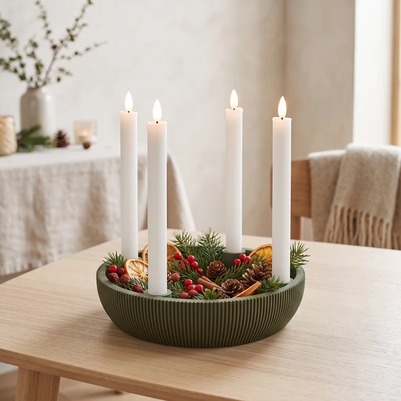 Adventsschale Skandi Adventskranz modern Dekoschale Kerzenhalter LED Weihnachtsdeko